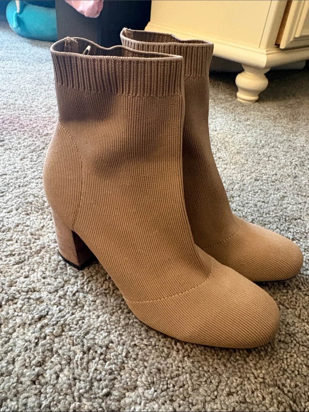Women's Taupe Knit Sock Ankle Boots - Unbranded